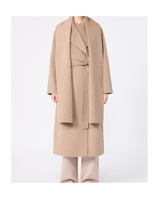 Max Mara Natural Double Wool And Cashmere Robe Coat