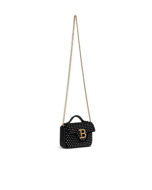 Balmain Black B-Buzz Mini Velvet And Crystal Bag