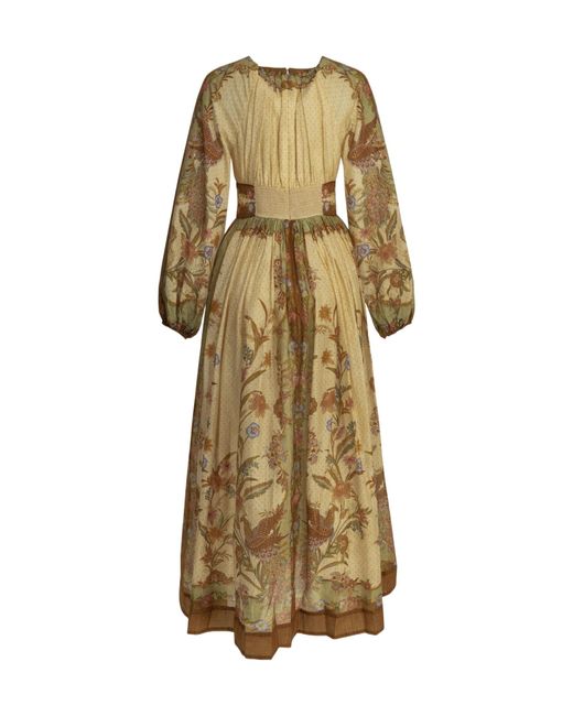 Zimmermann Natural Indra Waisted Floral Printed Maxi Dress