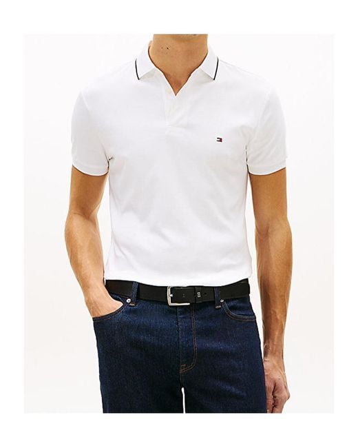Tommy Hilfiger White Tipped Slim-Fit Polo Shirt for men