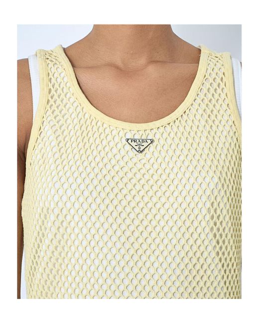 Prada Multicolor Triangle-Logo Open-Knit Tank Top