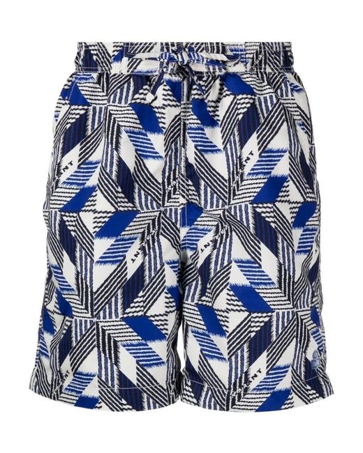 Isabel Marant Blue Geometric Print Swim Shorts for men