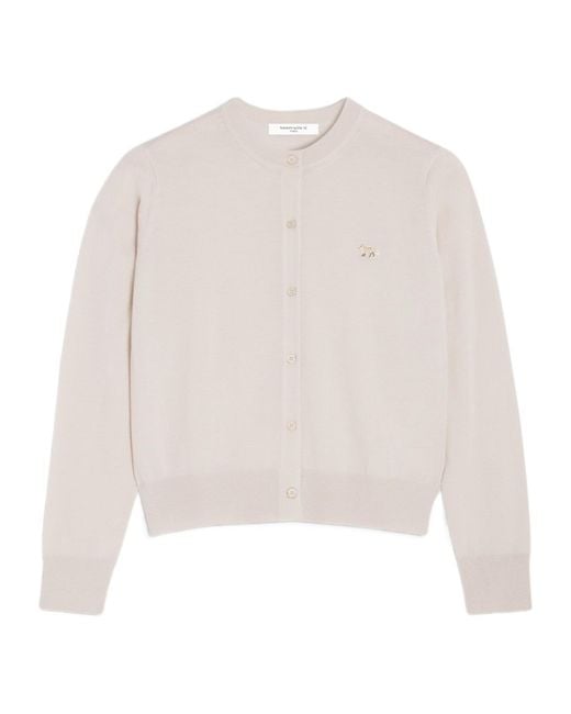 Maison Kitsuné White Maison Kitsuné Baby Fox Embroidered Knitted Cardigan