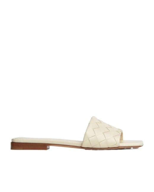 Bottega Veneta White Parco Intrecciato Flat Sandals