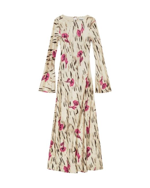 Ganni White Floral Satin Maxi Dress