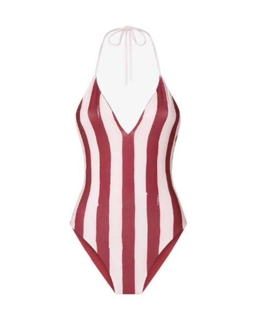 Fendi Red Striped Halterneck One-Piece Swimsuit