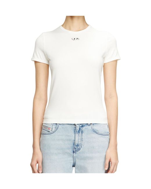 DIESEL White T-Uncutieslong-Od Metallic Oval D T-Shirt