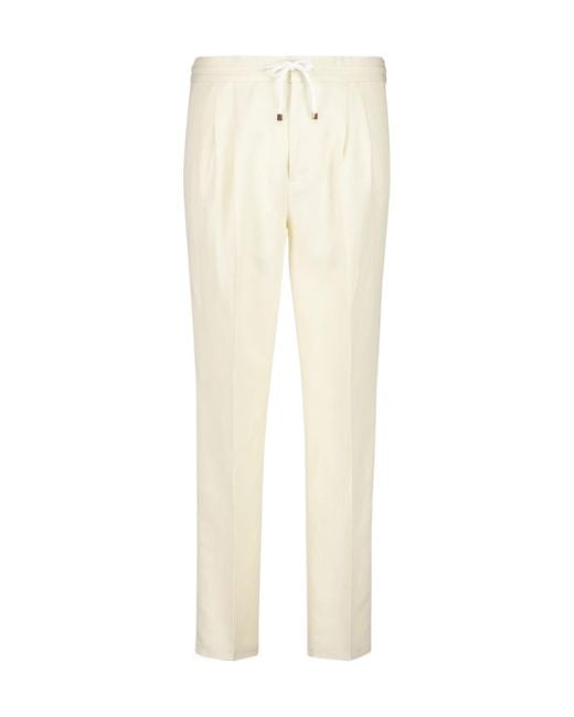 Brunello Cucinelli Natural Drawstring Tapered Leg Trousers for men