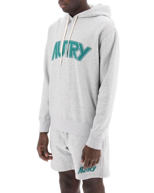 Autry Gray Logo-Printed Drawstring Hoodie for men