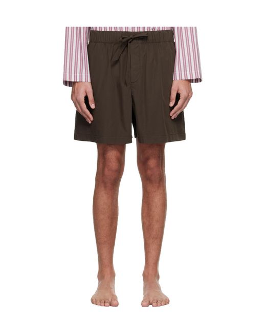 Tekla Brown Drawstring Pajama Shorts for men