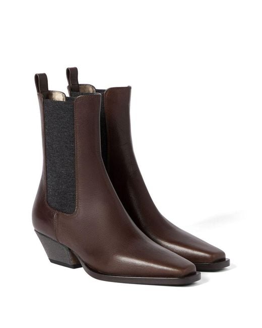 Brunello Cucinelli Brown Chunky Heeled Ankle Boots