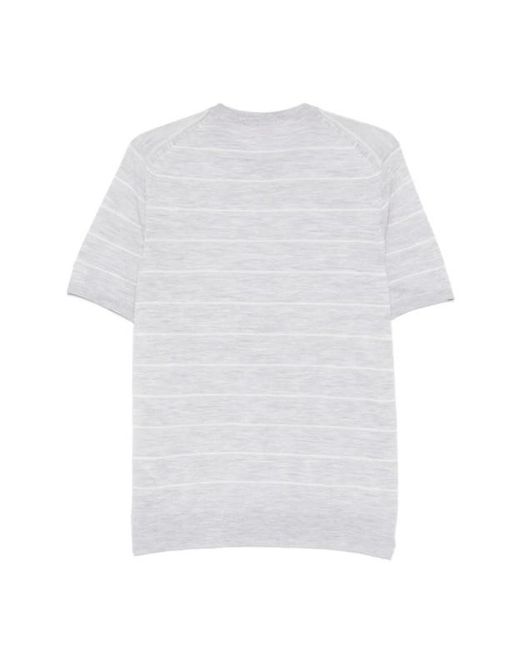 Eleventy White Striped Round-Neck T-Shirt for men