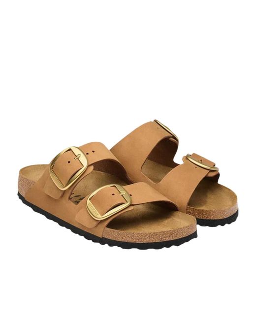 Birkenstock Brown Double-Strap Flat Slides
