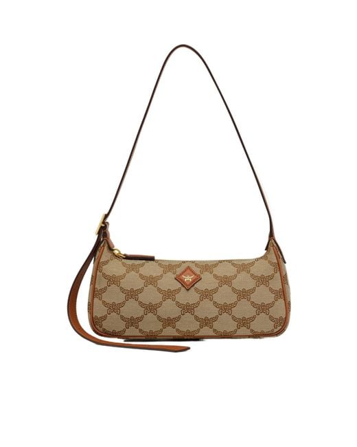 MCM White Himmel Lauretos Jacquard Shoulder Bag