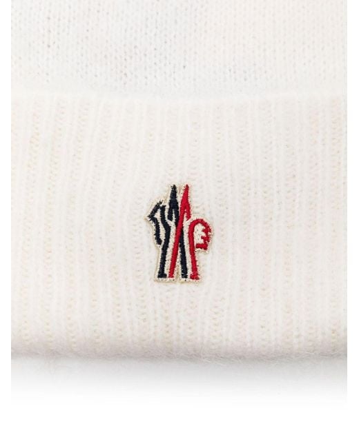 Moncler White Grenoble Logo-Patch Knitted Beanie