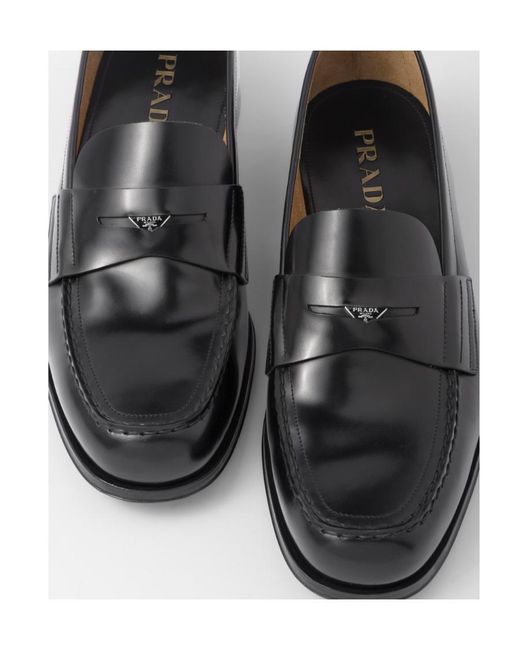 Prada Black Logo-Triangle Slip-On Penny Loafers for men