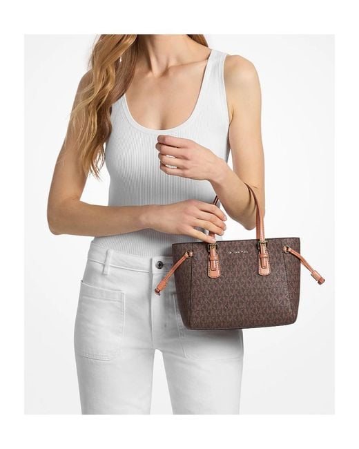 Michael Kors Brown Voyager Extra-Small Signature Logo Convertible Crossbody Bag