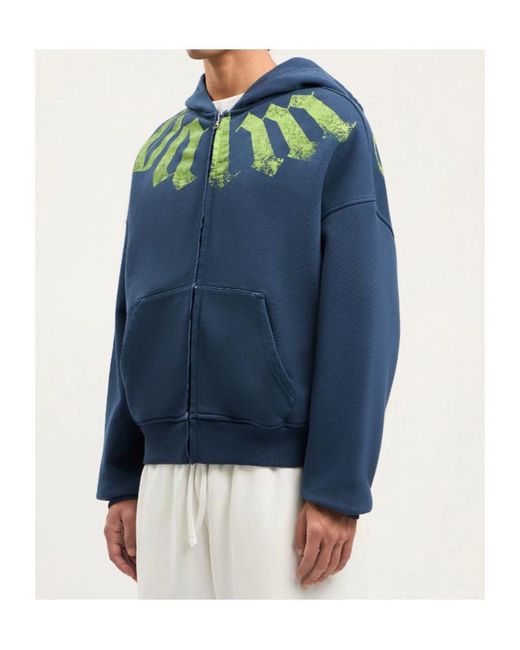 Palm Angels Blue Big Neck Logo-Print Zip-Up Hoodie for men