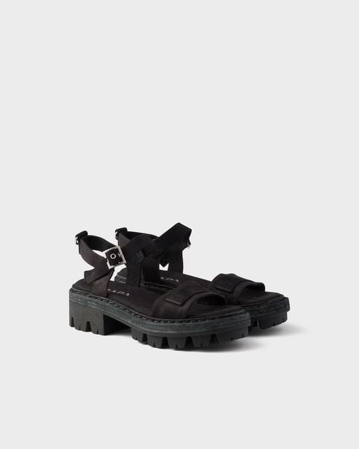 Prada Black Buckle Strap Platform Heeled Sandals