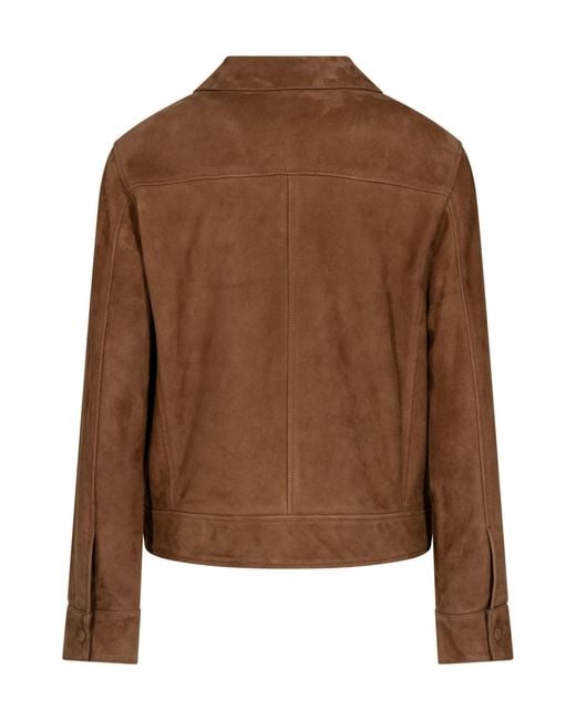 Yves Salomon Brown Suede Flap-Pocket Jacket