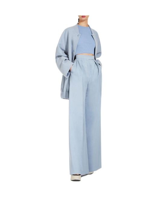 Max Mara Blue Pleated Cotton Trousers