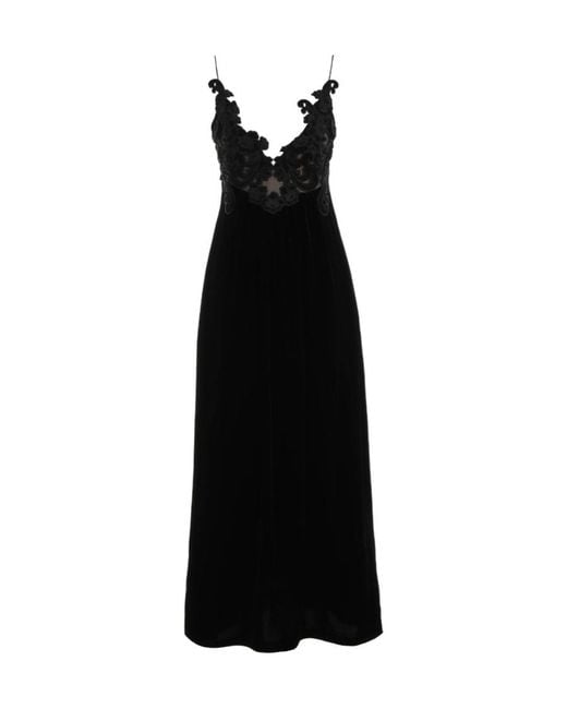 Zimmermann Black Floral-Embellished Velvet A-Line Dress
