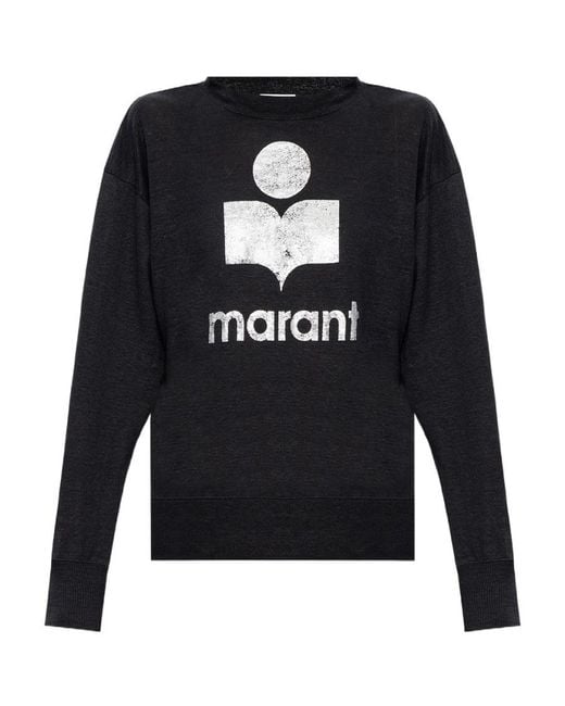 Isabel Marant Black Logo-Print Linen Sweatshirt