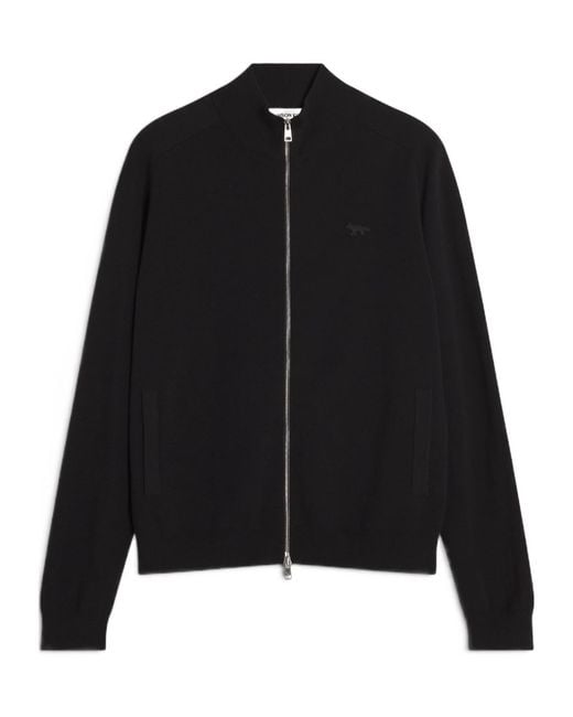 Maison Kitsuné Black Maison Kitsuné Zip-Up Knitted Cardigan for men