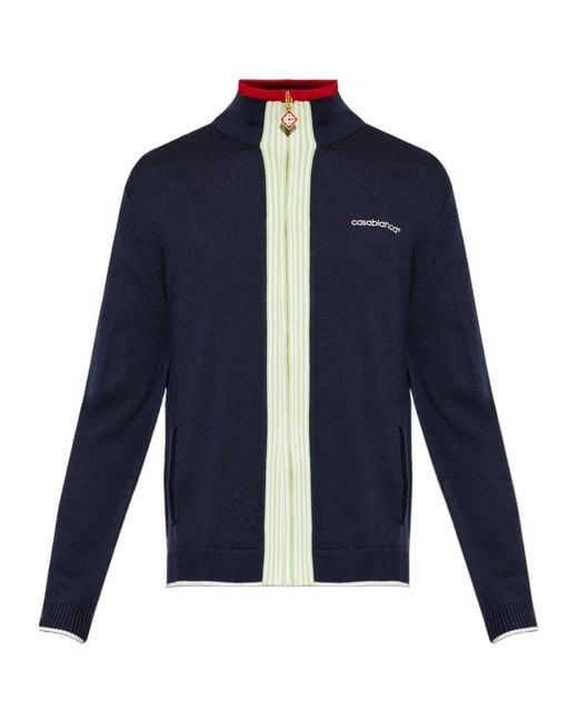 Casablanca Blue Logo-Embroidered Zip-Up Cardigan for men