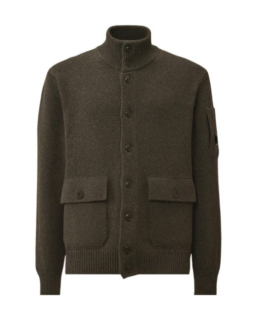 C P Company Green Lens Detailed Turtleneck Cardigan for men