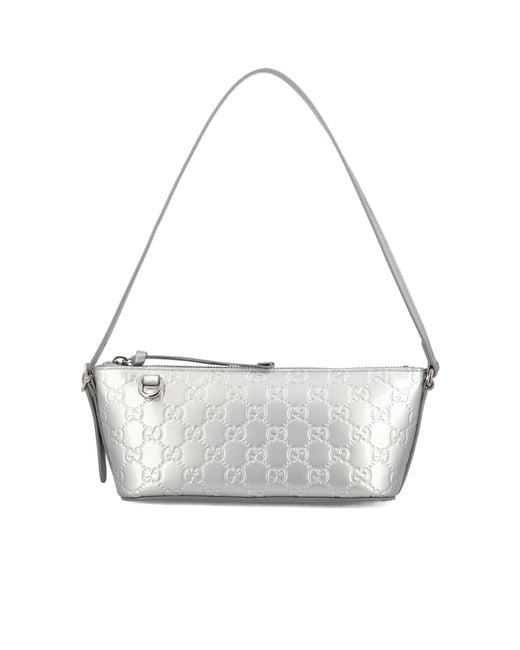 Gucci White Gg Emblem Metallic Small Shoulder Bag