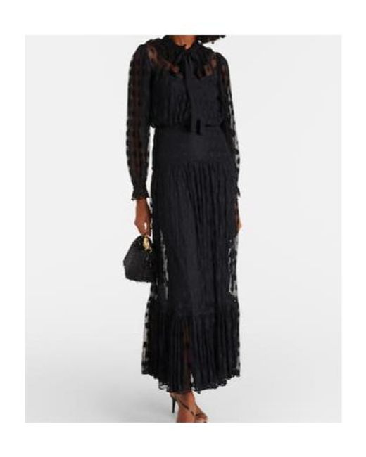 Ulla Johnson Black Dot Pattern Necktie Net Fabric Elongated Dress