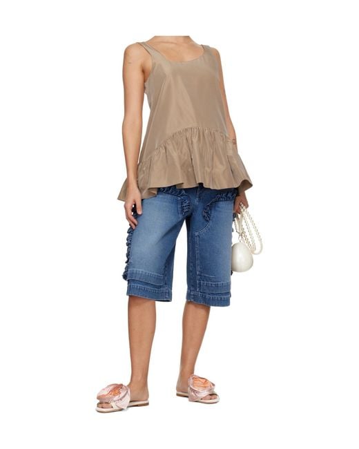 Simone Rocha Blue Ruffle Frill Board Denim Shorts With Belt Loop