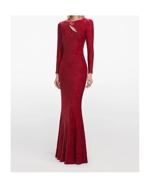 Self-Portrait Red Cut-Out Long-Sleeved Dress