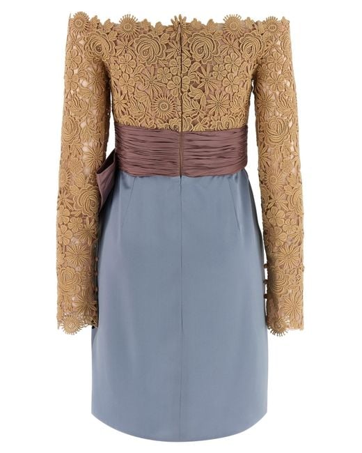 Valentino Blue Embroidered Off-Shoulder Dress
