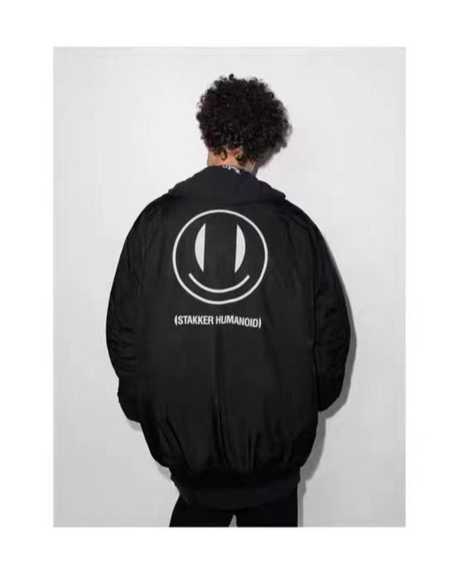 Raf Simons Black Raf Smiley Bk Prnt Chst Bdge Zpup Bmr Jk for men