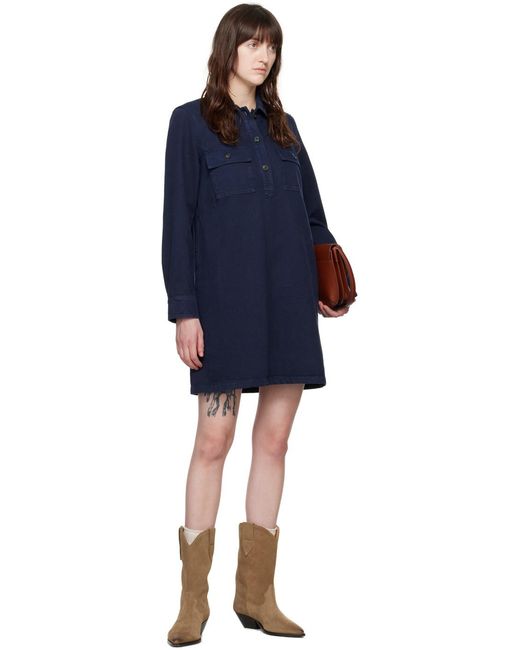 A.P.C. Blue Pocket-Flap Shirt Dress