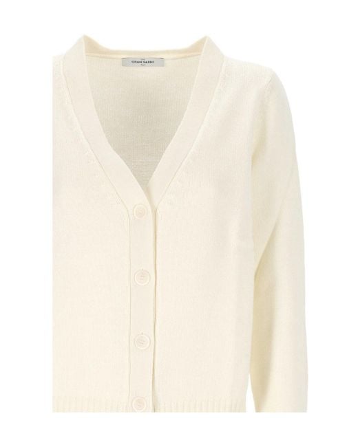 Gran Sasso White V-Neck Buttoned Cardigan