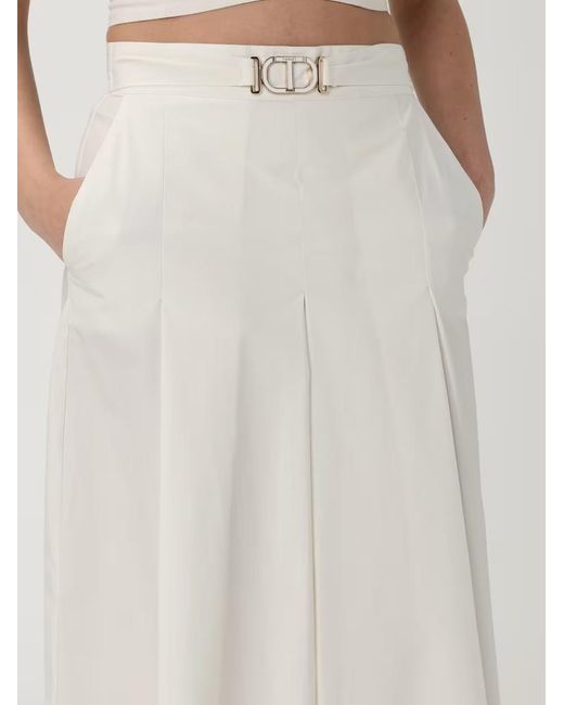 Twinset Natural Logo Plaque Pleated Midi Skirt