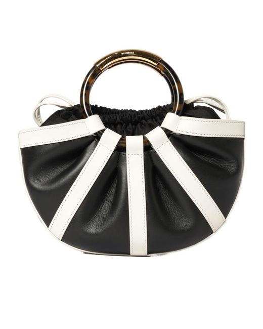 Coccinelle Black Round-Handle Leather Tote Bag