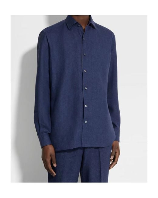 Zegna Blue Oasi Lino Linen Shirt for men
