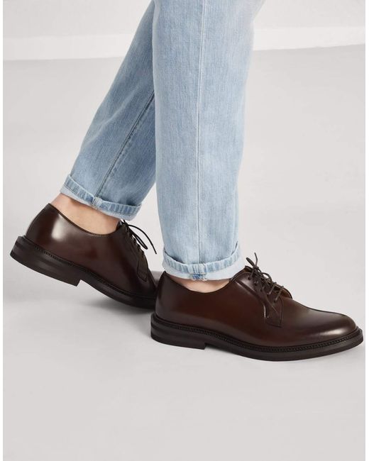Brunello Cucinelli Brown Lace-Up Leather Derby Shoes for men
