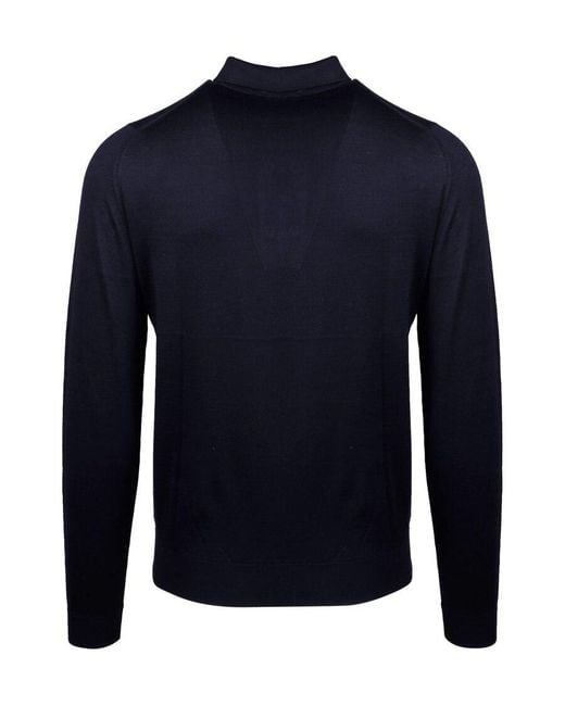 John Smedley Black Bradwell Long-Sleeve Polo Shirt for men
