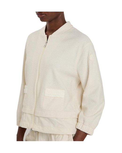 Moncler White Logo-Appliquéd Layered Bouclé Cardigan
