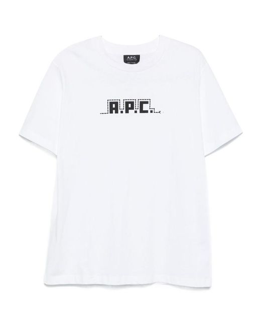 A.P.C. White Logo Printed Crewneck T-Shirt for men