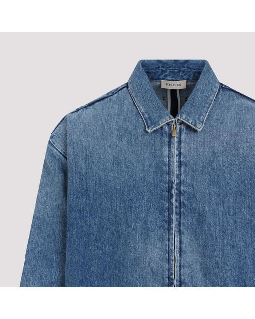 Fear Of God Blue Drop Shoulder Zipped Denim Jacket for men