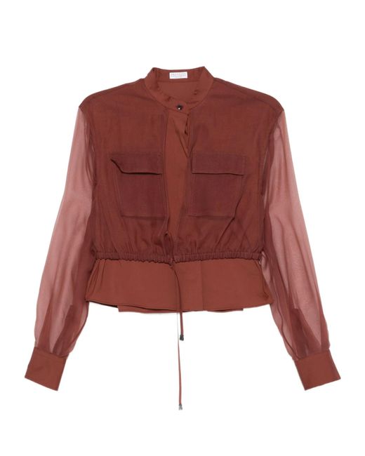 Brunello Cucinelli Red Pocket Drawstring Blouse
