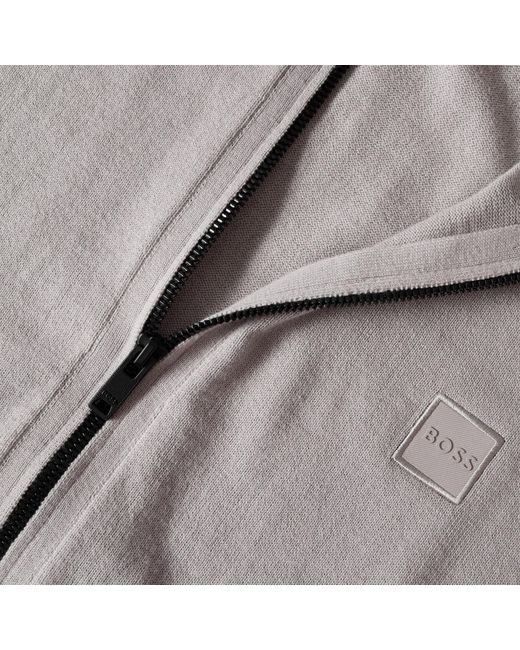 Boss Gray Zip-Up Knit Cardigan for men