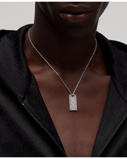 Gucci White Signature Pendant Tag Necklace for men