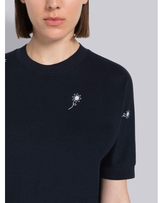 Thom Browne Blue Floral Embroidery T-Shirt